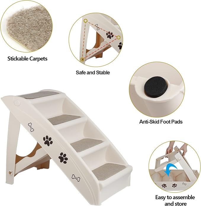 ZENY Dog Stairs for Bed 20" H, 4-Step Dog Steps for High Bed, Couch, Car | Pet Steps for Small Dogs and Cats, Non-Slip Pet Ramp Indoor, Tan