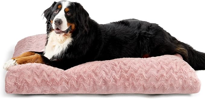EHEYCIGA XXL Dog Bed 47x29 Inch, Extra Large Pet Beds for Dogs, Pink | Washable, Plush and Comfy Kennel Pad, Soft Dog Crate Mat, Deluxe Sleeping Mat for Dogs Up to 100 lbs