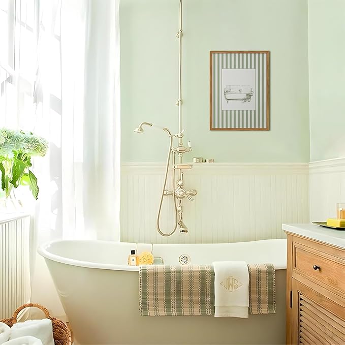Funny Kids Bathroom Wall Art Cute Boy in Bathtub Wall Decor Picture, Eclectic Child Nursery Bathroom Poster Canvas Prints painting for Restroom 16x24 inch Wood Framed