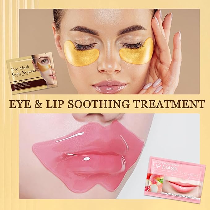 15 Pairs Under Eye Patches and 15 Pcs Lip Patches,Hydrating Under Eye Masks and Lip Masks,Moisturizing Eyepatches and Lipmasks,Travel Eyemasks for Dark Circles,Skin Care Gift Set for Women