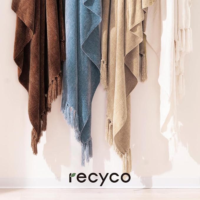RECYCO Chenille Throw Blanket for Couch, 60"x80", Brown | Super Soft Knit Throw Blanket with Fringe Tassels, Lightweight Knitted Throw, Cozy, Ideal for Sofa Chair Bed Living Room Gift