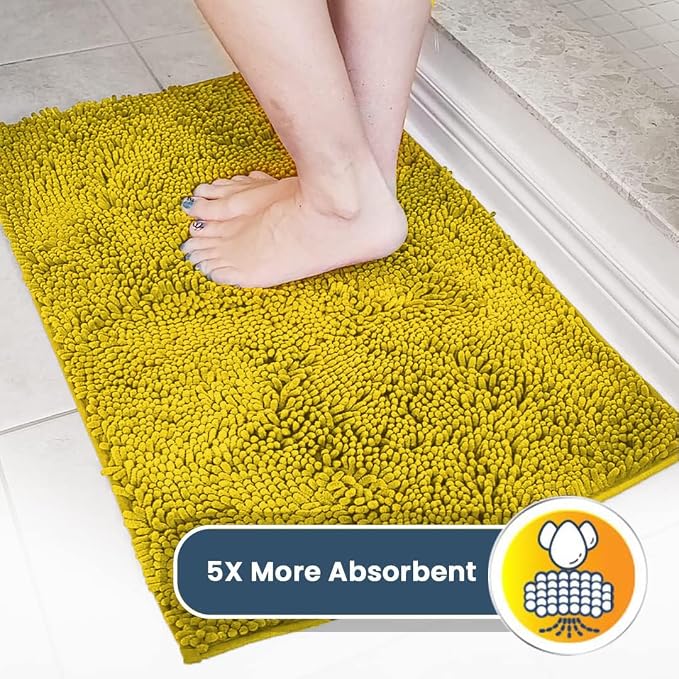 Muddy Mat® | Super Water Absorbent Door Mat Indoor, Microfiber Quick Dry Chenille Entryway Rug,Slip Resistant Front Door Mat,Indoor Mats for Entryway,Machine Washable Pet Rug, Lemon Yellow 26" x 42"