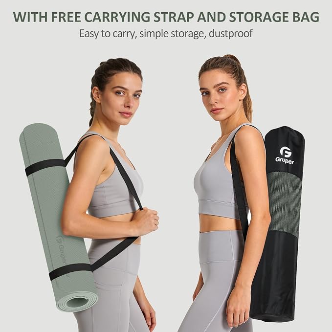 Gruper Yoga Mat Non Slip, 72"L x 24"W x 0.24"/0.32"TH, Anti-Tear Exercise Mat with Carrying Strap and Bag, Pro TPE Yoga Mats for Women, Workout Mats for Home, Pilates and Floor Exercises
