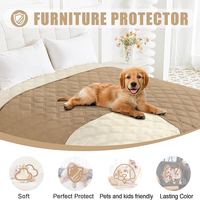 Smiry Waterproof Dog Bed Cover, Reversible Pet Blanket for Sofa Couch | Soft Washable Dog Blanket, Leakproof Couch Cover for Dogs Cats & Furniture Protection, 52x82, Camel/Beige