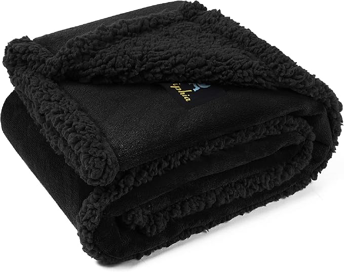 Luciphia Waterproof Blanket for Large Dog, Reversible Sherpa Couch Cover | waterproof pet blanket sherpa fleece reversible couch cover bed protector from spills scratches, Black 65" x 57"