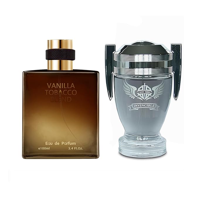 AFLUXE 2PCS Mens Perfume Cologne Long Last Strong EDP Natural Spray Gift Set, with Cocoa, Dried Fruits, Woody Fragrance for Daliy Use, 3.4 Fl Oz / 100 mL Each (Invincible Grey & Vanilla Tobacco)