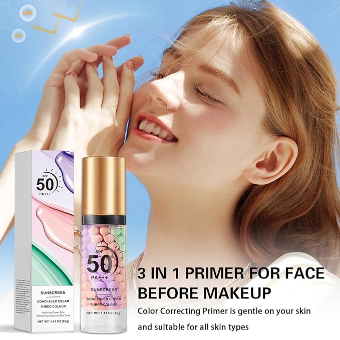 Color Correcting Primer Face Makeup,Face Primer with SPF 50,Oil Control Primer Makeup,Hydrates and Moisturizes,Radiance Skin,Protector Solar Para La Cara Con Color