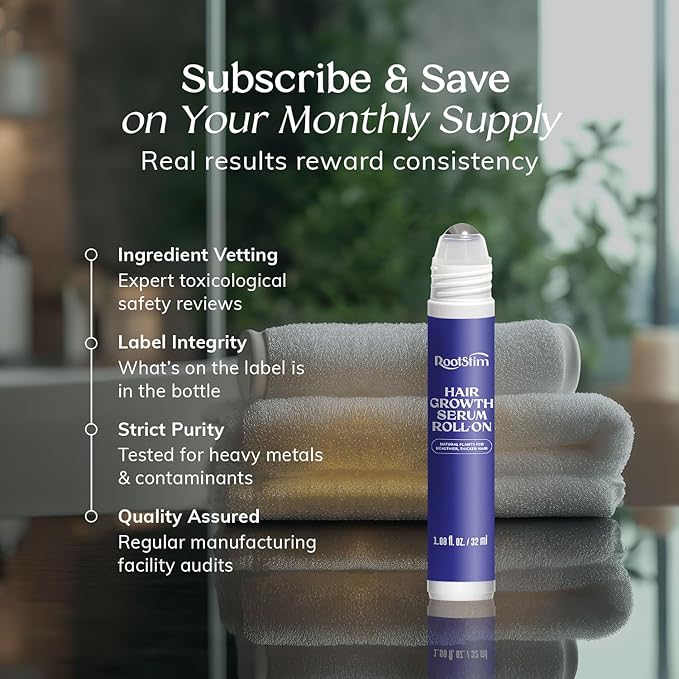 Hair Growth Serum Roll On with Rosemary, Caffeine & Biotin, Helps Support Fuller-Looking Hair, Clean Non-Greasy Scalp Serum for Thinning Hair 1.08 Fl Oz