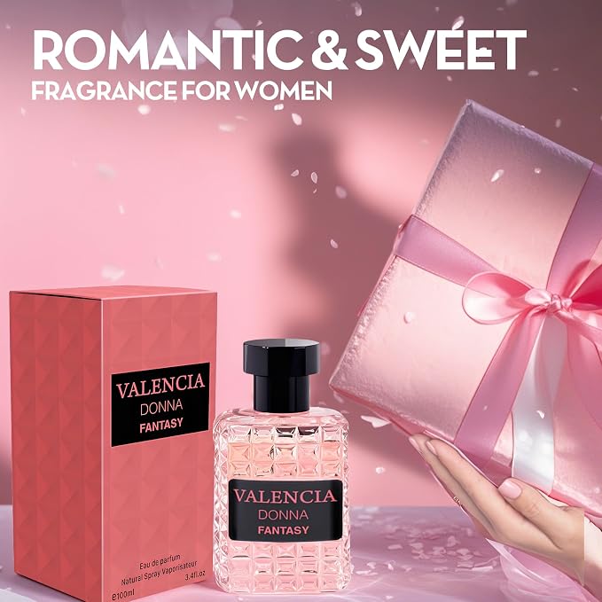 A CENTER Valentine Donna&Valencia Donna Fantasy Perfume Set for Women - Floral Fragrance Gift Set with Floral Fruity Scent| 3.4 Fl Oz Each Eau De Pafume for Office Wear