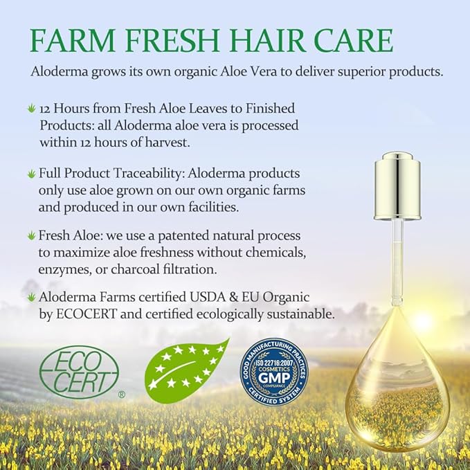 Aloderma Aloe Nourishing Shampoo 16oz - Made with Fresh, Organic Aloe Vera (No Water Added) for Dry, Damaged Hair - Gently Cleanse and Moisturize for Soft, Healthy, Shiny Hair - Alcohol, Paraben-Free