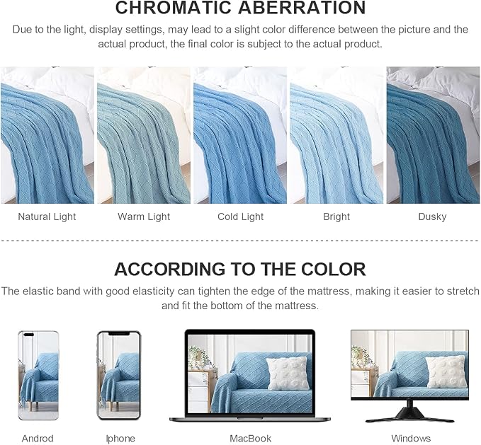 BOURINA Blue Throw Blanket 50x90 Inch Boho Knitted Soft Throw Sofa Blanket | Knitted Throw Blanket 50x90 Inches, Soft Lightweight Boho Weave Throw Decorative Couch Blanket for Living Room Bed Runner