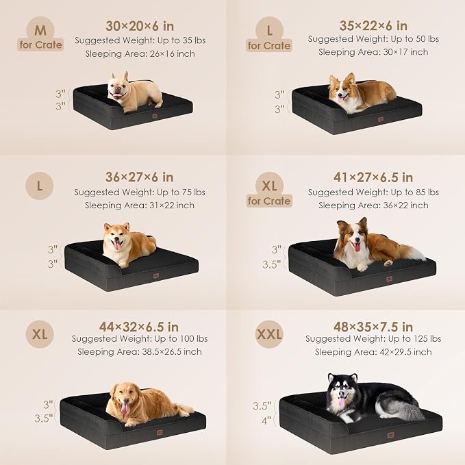 EHEYCIGA XXL Dog Bed Memory Foam, Orthopedic Giant Dog Bed Jumbo with Washable Removable Cover, Waterproof Pet Sofa Couch with Nonskid Bottom, 48x35x7.5, Black | Washable Removable Cover, Waterproof Flat Pet Sofa Couch with Nonskid Bottom, 48x35x7.5