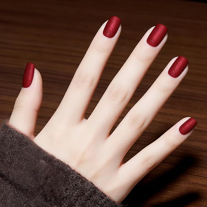 Matte Red Nail Polish Quick Dry, Shimmer Velvet Nail Polish Air Dry, Non Toxic Deep Red Fingernail Color for Women Girls, Ruby Matte Finish