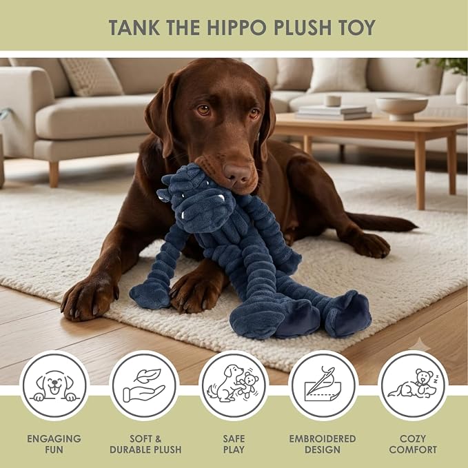 NANDOG My BFF Tank The Hippo Dog Toy XL, Large Soft Squeaky Toys