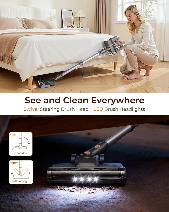 UML0 N8 Cordless Vacuum Cleaner,Lightweight Stick Vacuum with Powerful Suction,2200mAh Battery,40 Mins Runtime,Self-Standing, Rechargeable Vacuum Cleaners for Home Hardwood Floor Carpet Pet Hair