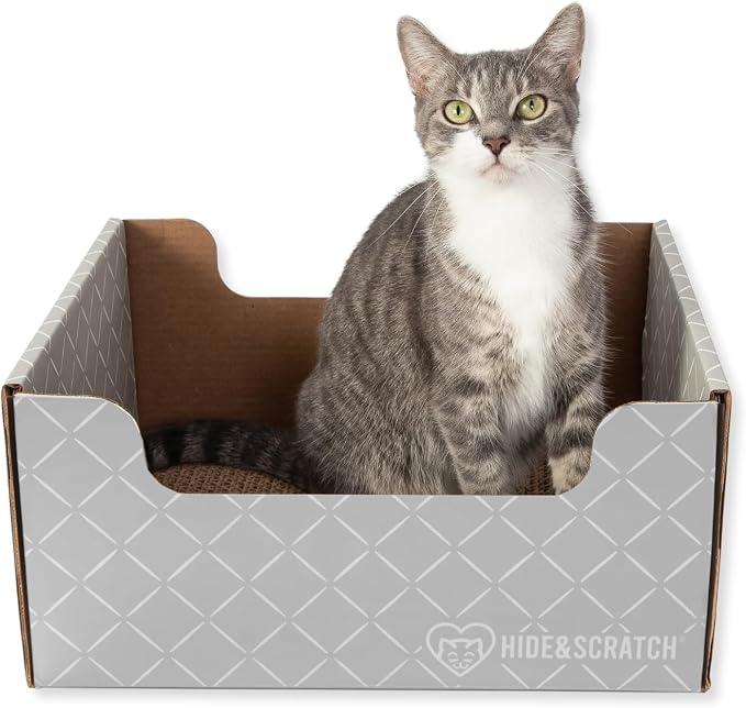 Hide & Scratch Cardboard Cat Scratcher Box & Bed Light Grey Diamond Pad