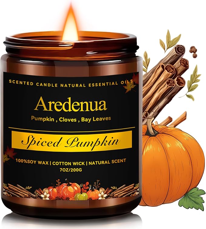 Spiced Pumpkin Candle Holiday Winter Scented Candles with Warm Pumpkin & Festive Spice Aroma for Christmas Home Decor, Cozy Soy Candle