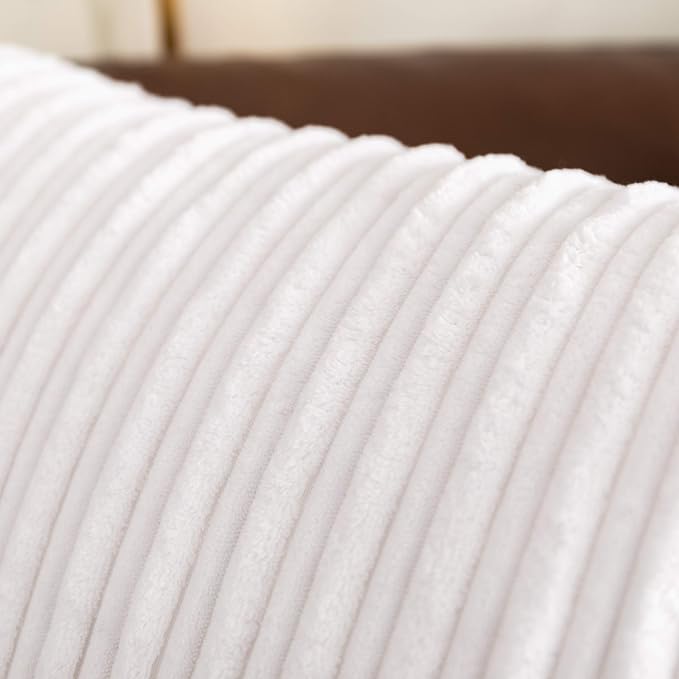 UGASA 14x20 Inch Pillow Cover Pack of 1 Soft Boho Stripe Corduroy Long Rectangular Lumbar Cushion Cover Farmhouse Decorative Throw Pillowcase for Bed, Couch, Sofa, Bedroom, Living Room, Pure White