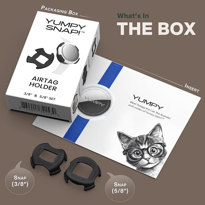 SNAP! AirTag Holder - 3/8" & 5/8" Set - for Cats, Kittens, Puppies, & Small Dogs - Fits Collars, Harnesses, Straps, Bags & More - Made in USA - Ebony