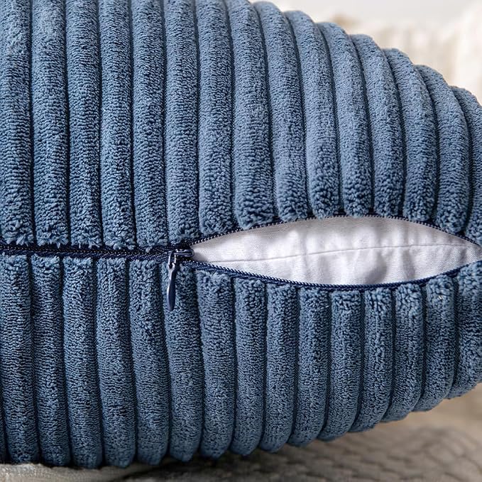 MIULEE Dusty Blue Decorative Throw Pillow Covers for Couch 18x18 Inch | 2 Pack, Boho Farmhouse Pillow Covers, Soft Cross Corduroy Patchwork Textured Cushion Cases For Bed Sofa