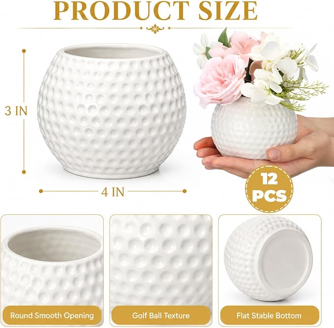 12 Pcs Golf Vase for Table Centerpieces 4 Inch Resin Pots Spring Planters Flower Pot Containers White Flower Containers Decorative Planter for Golf Sport Birthday Events Party Decor