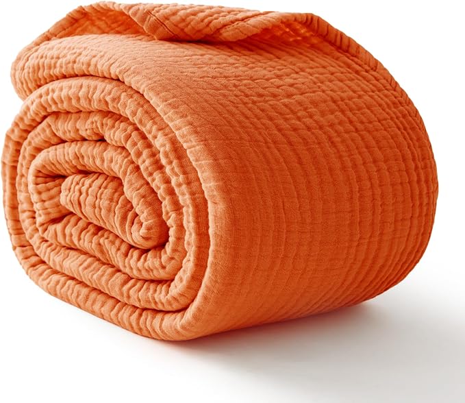 100% Cotton Muslin Blanket 50"x 60", 6 Layers Breathable and Lightweight Cotton Throw Blankets for Couch, Soft Cooling Summer Gauze Blanket for Adults All Season, Burnt Orange