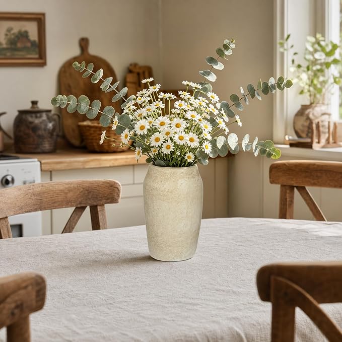 Briful Rustic Vase for Farmhouse Tabletop Decor, 6.8" Small Ceramic Vase, Distressed Antique Earthenware Vase for Modern Farmhouse, Bookshelf Kitchen Counter Mantle Shelves Bedroom Home Office Decor