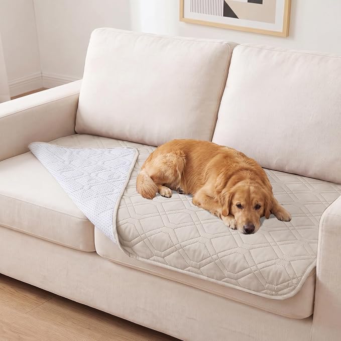 PrinceDeco Couch Cover for Dogs Waterproof Blanket Sofa Covers for 2 Cushion Washable Non-Slip Sofa Slipcover for Furniture, Crate, RV Seats,Car, Pet Puppy Essentials(30.5x62 Inch, French Oak)