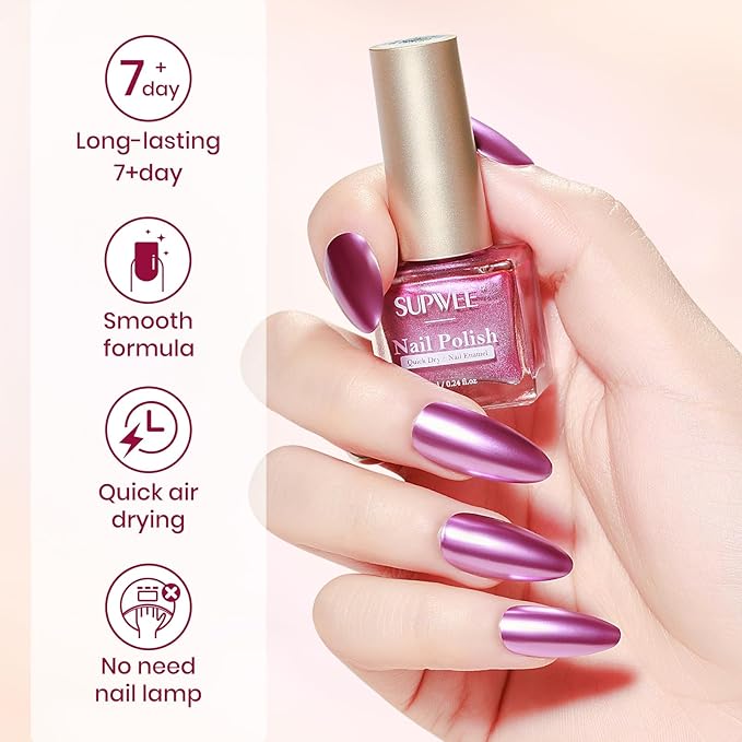 Metallic Nail Polish Set, Mirror Nail Polish Non Gel Quick Dry & High Gloss Chrome Effect Mini Air Dry Nail Lacquer Fingernail Toe Nails for Women Girls Manicure Salon DIY Home