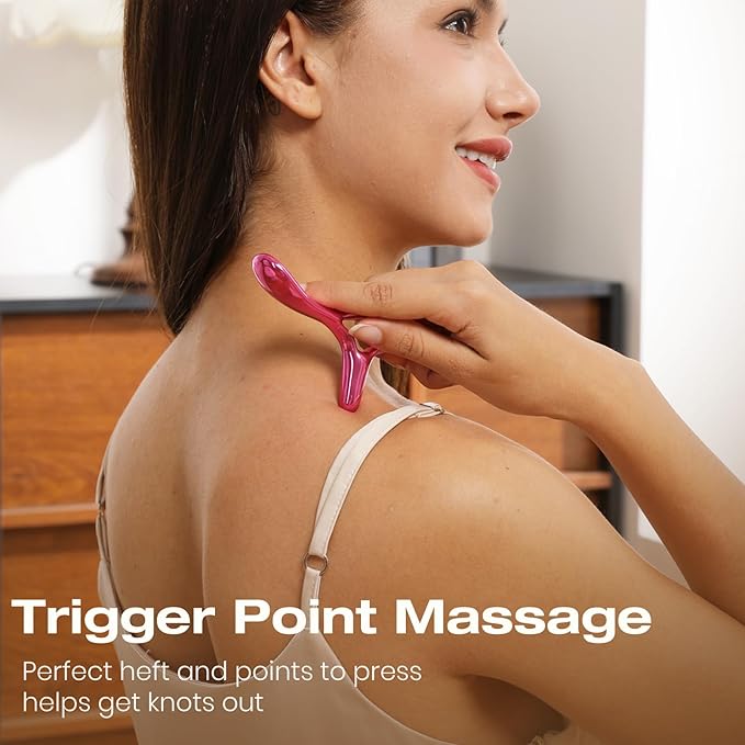 lifechill Trigger Point Massage Tool for Pain Relief Deep Tissue, Gua Sha & Muscle Scraper Tool for Full Body, Thumb Saver Acupressure Tool Relieve Muscle Knots, Christmas Gifts for Women (Rose Red)