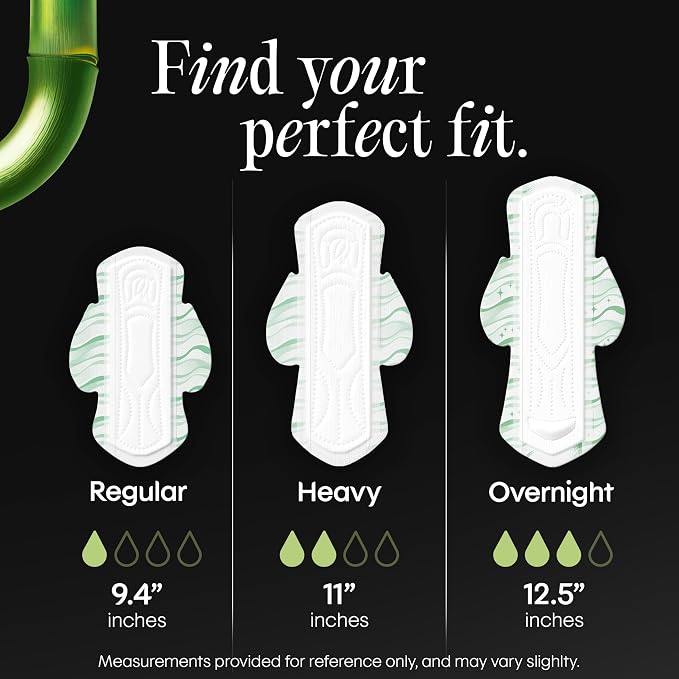 Kotex Bamboo Ultra Thin Overnight Pads with Wings, 72 Count (2 Packs of 36) (Packaging May Vary)