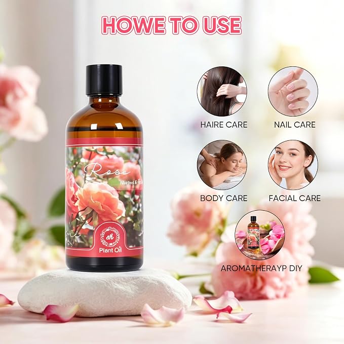 Essential Oil Rose 3.38 fl oz with Glass Dropper, Pure Fragrance Oils | Natural Essential Oils for Diffusers for Perfect for Diffuser, Home, Yoga, DIY Candle and Soap Making - 100ml