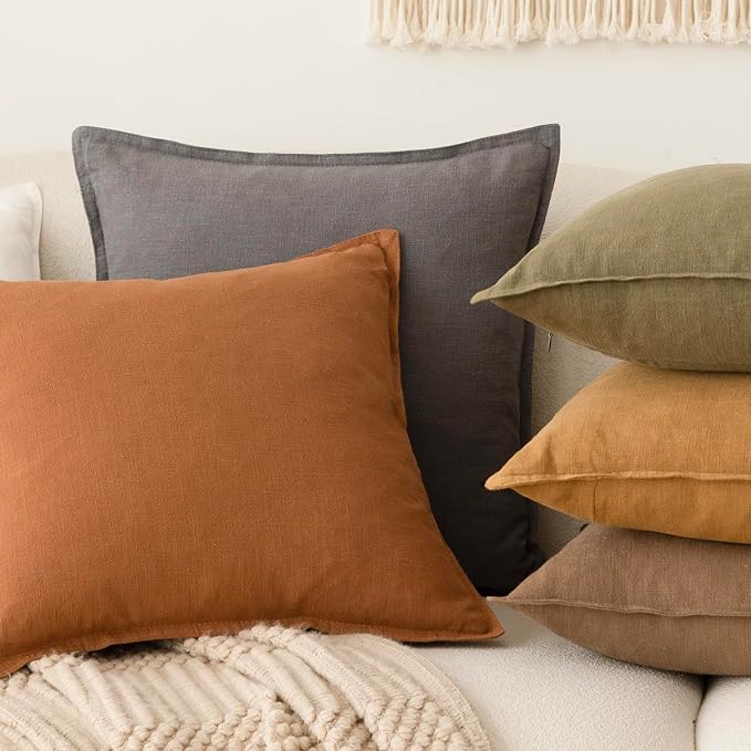 Foindtower Pack of 2, Decorative Linen Solid Throw Pillow Covers Soft Accent Square Cushion Case Boho Farmhouse Pillowcase for Chair Couch Sofa Bedroom Living Room Home Decor 24 x 24 Inch Grey