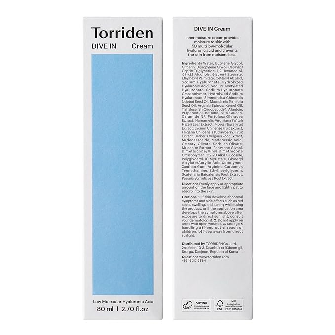 Torriden DIVE IN Cream 80ml (2.71 fl. oz.) | Facial Moisturizer for Sensitive, Oily Skin | Lightweight and Moistrul Creamy Texture | Hyaluronic Acid Cream, Allantoin