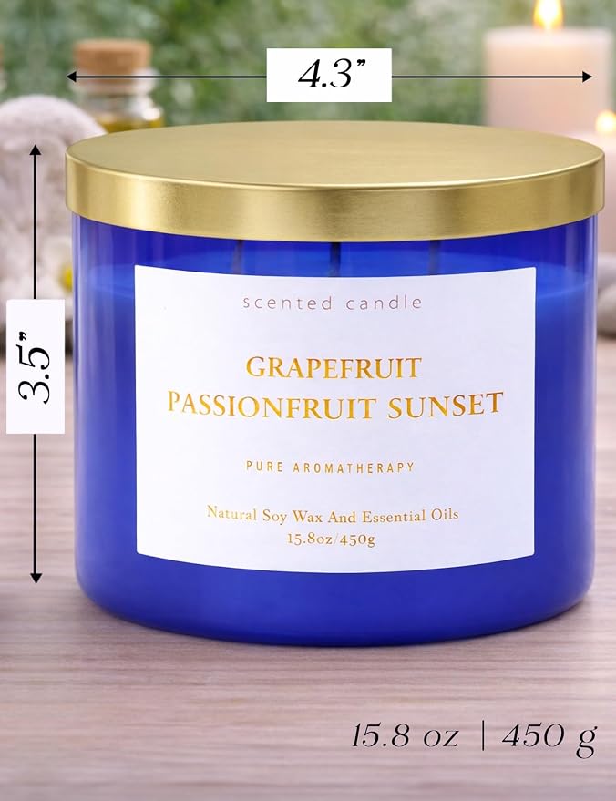 Grapefruit Passionfruit 3-Wick Summer Scented Soy Candle for Home, 15.8oz | Sweet Tropical & Fruity Scented Candles, Aromatherapy Relaxing, Strong Throw, Clean Burn, Large Candle Gift for Women & Men