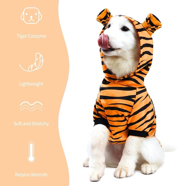 NACOCO Halloween Dog Tiger Costume-Pet Cosplay Clothes Cat Coat Hoodie Outfits Warm Winter Apparel for Dog Small and Medium Cat(Orange, 2XL)