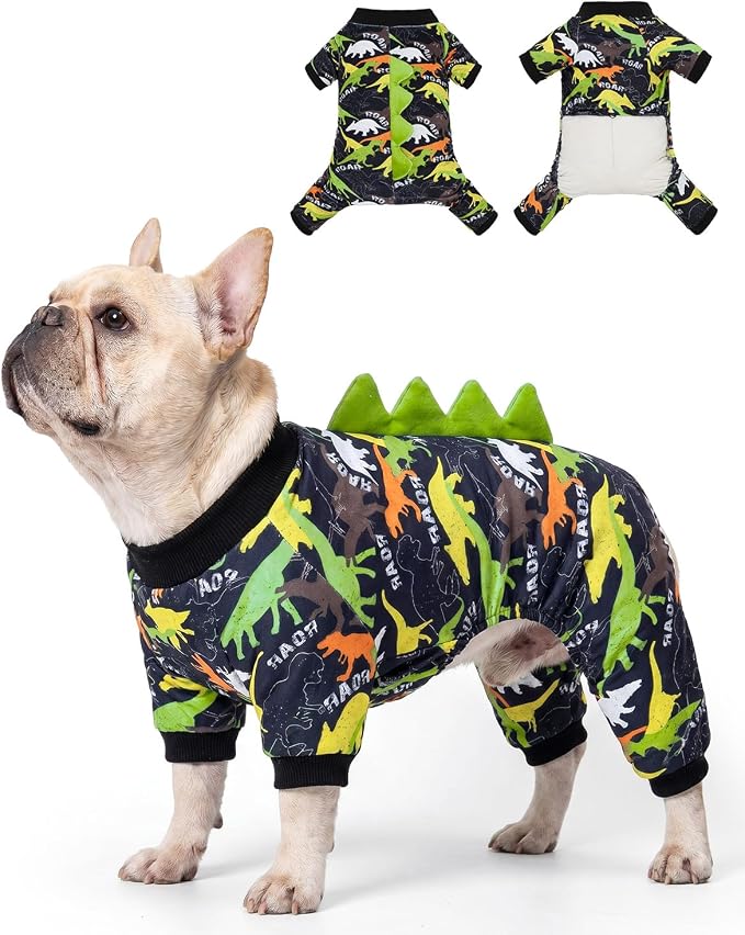 CuteBone Dinosaur Costume Dog Pajamas, Stretchy Spandex Crystal Velvet Sleepwear Coat for Small Dogs, Soft & Warm Pet Outfit Clothes for Cold Weather, Cozy Pullover Design COSP21XL