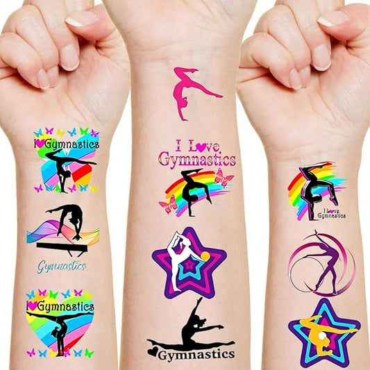 Gymnastic Temporary Tattoos Birthday Themed Party Supplies Decorations Favors 10 Sheets 200PCS Sport Decor Cute Stickers Class School Prizes Gift Kids Boys Girls Carnival Christmas Reward Multicolor