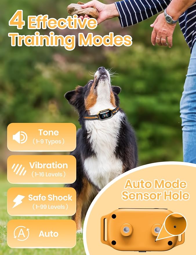 Smart 2-in-1 Bark and Shock Collar for Dogs - AI Anti-Misoperation, 3300FT Remote Training Collar, IPX7 Waterproof, 4 Modes (Tone, Vibration, Safe Shock, Auto Anti-Bark) for Dogs