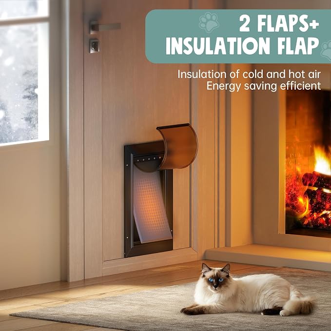 All Aluminum 3 Flaps Insulated Cat Door for Exterior & Interior Door, Small