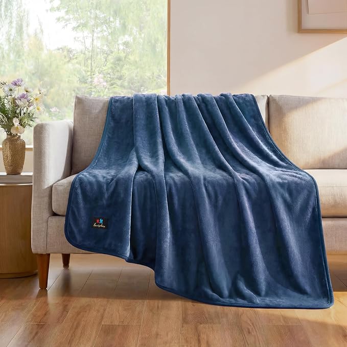 Luciphia Waterproof Pet Blanket, Washable Reversible Sherpa Fleece Throw | Liquid-proof furniture protector for bed and couch, soft reversible sherpa fleece for dogs, cats blue, M