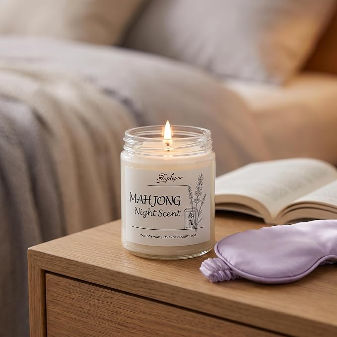 Lavender Candle - Soy Wax Stress Relief & Meditation, 45hr Soot-Free Burn Mahjong Night Scent Candle, 9oz