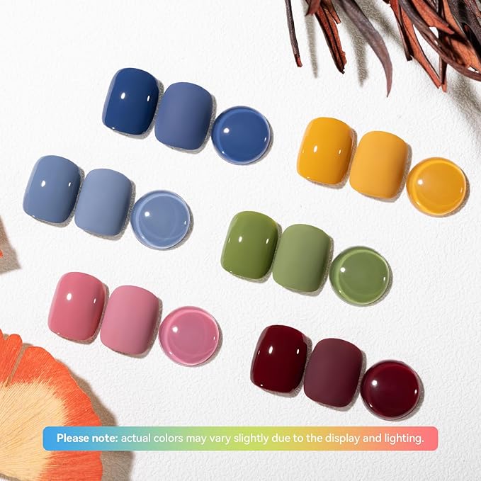 Nail Polish Set Non Gel 6 Colors Burgundy Red Yellow Green Grey Quick Air Dry Nail Polish, No-Toxic, Hema-free, Nail Lacquer Manicure Art DIY at Home Mother's Day Gift for Women