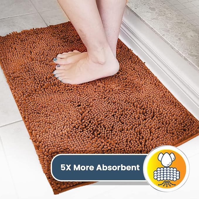Muddy Mat® | Super Water Absorbent Door Mat Indoor, Microfiber Quick Dry Chenille Entryway Rug, Slip Resistant Front Door Mat, Indoor Mats for Entryway, Machine Washable Pet Rug, Orange 2ft x 4ft