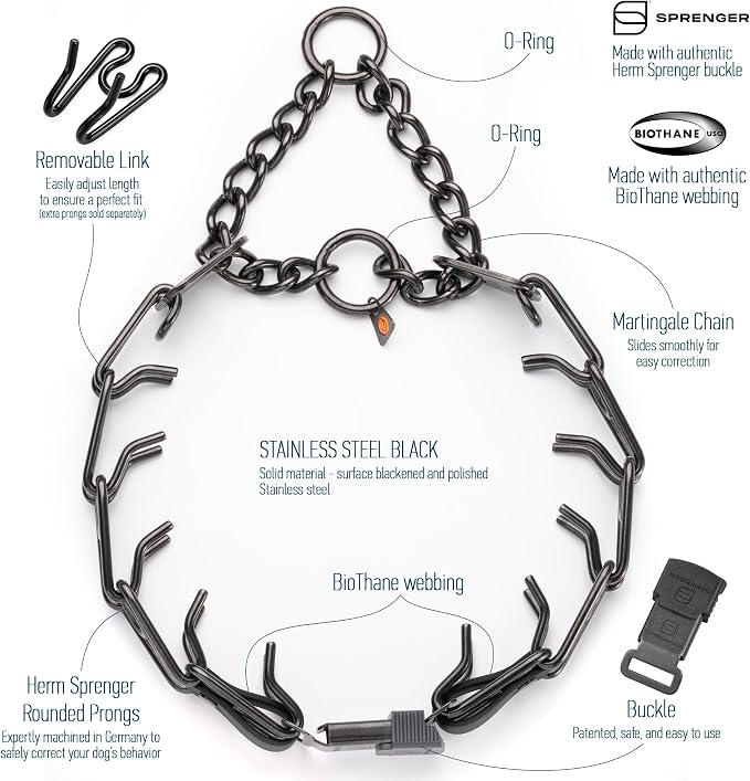 Herm Sprenger Black Stainless Steel Dog Collar with Quick Release ClicLock Buckle O-Ring Biothane Insert Training Collar Made in Germany (Black, 25in x 4.0mm(Neck Size up to21-22in))