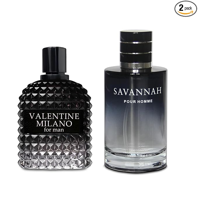 AFLUXE 2PCS Men’s Cologne Eau De Toilette Valentine Milano Savannah 3.4 Fl Oz Each Fresh Romantic Scent Daily Wear Perfume for Men