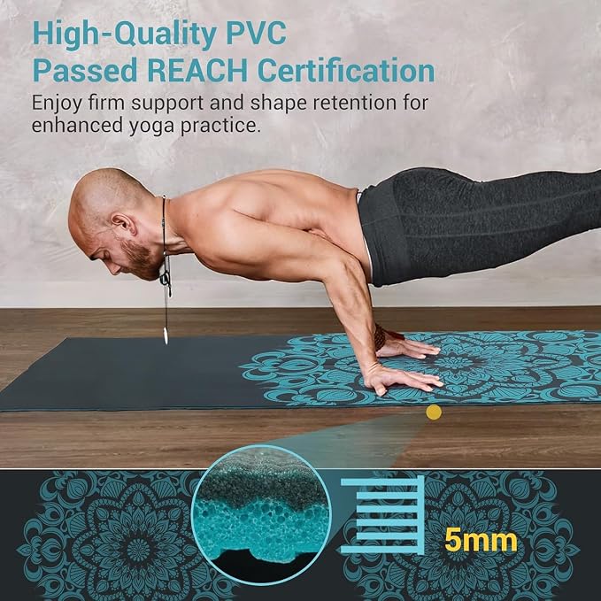 Avoalre Folding Yoga Mat, Eco-Friendly PVC Travel Yoga Mat Packable, Double Sided Non-Slip Printed Yoga Mats with Bag for Home Workout Gym Exercise Fitness Pilates Stretching (72" x 32" x 0.24" Thick)