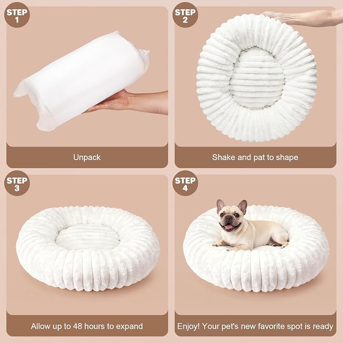 Donut Dog Bed for Small & Medium Dogs, Pet Bed with Non-Slip Bottom, Winter Comfort Dog Beds for Puppies, Washable & Portable Egg Tart Shape (M) Medium Dog Bed self Warming
