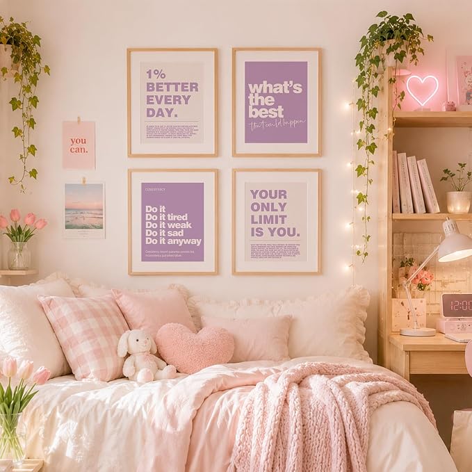 DSHFG Purple Motivational Inspirational Office Wall Art Decor Prints 4Pcs | Purple Office Motivational Wall Decor Trendy Retro Positive Affirmations Quotes Wall Decor Posters, 8x10 Unframed