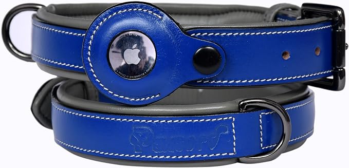 Airtag Luxury Real Leather | Genuine Leather Soft Padded Dog Collar for Medium Large Dogs | Leather with Anti -Rust Hardware (Size - L) Fits Neck 18, 19, 20 & 21 inches